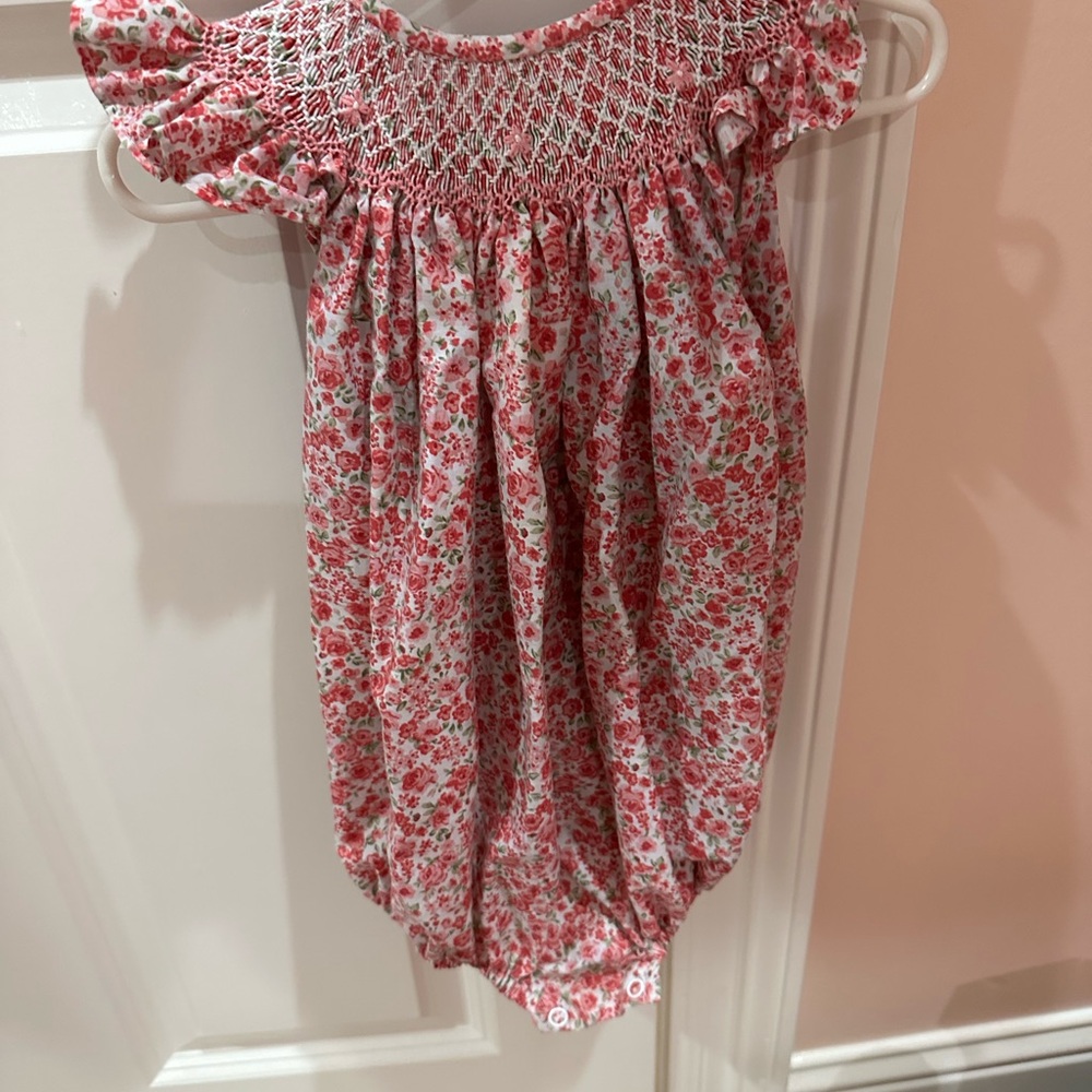 Floral Baby Romper with Smocked Detail